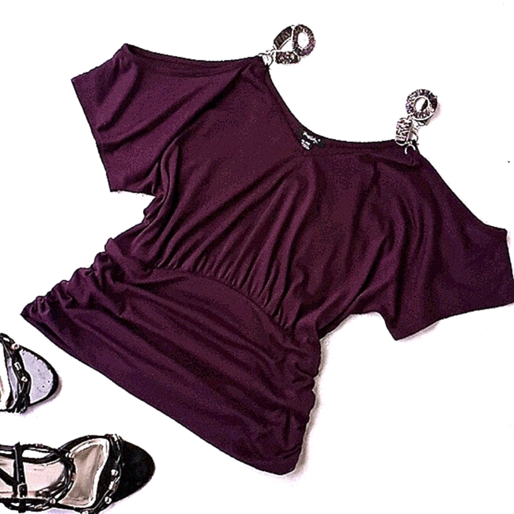 Rhapsody Beaded Strap Cold Shoulder Top